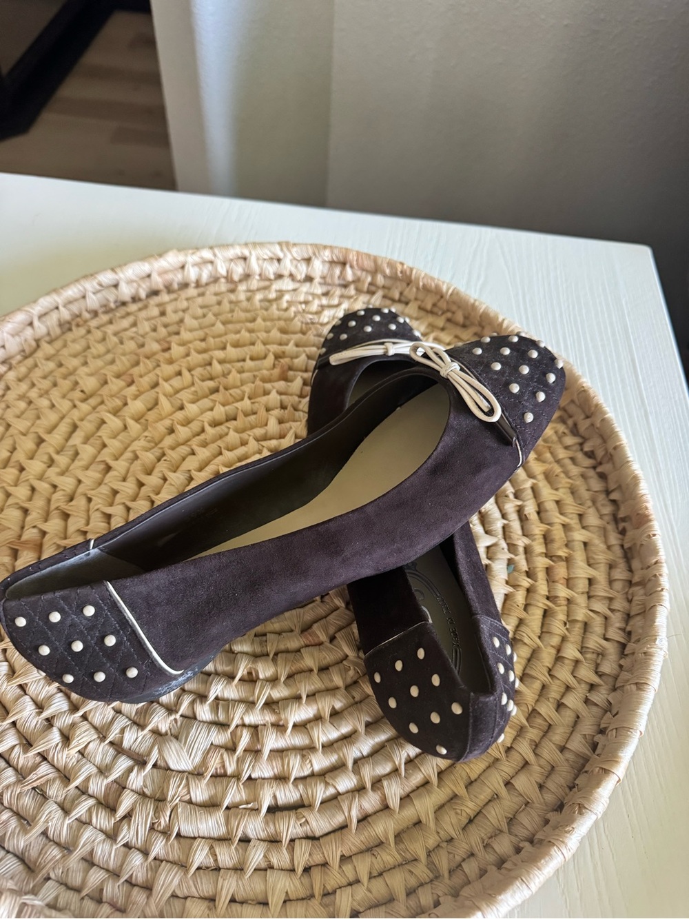 NWOT TOD'S Women's Brown and Cream Polka Dot Ballet Flat. Size 7.5